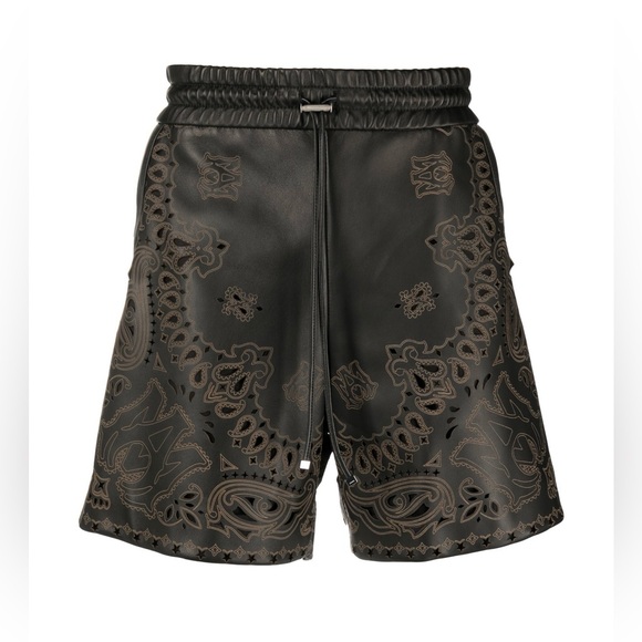 AMIRI Men’s Leather Laser-Cut Bandana shorts size 48